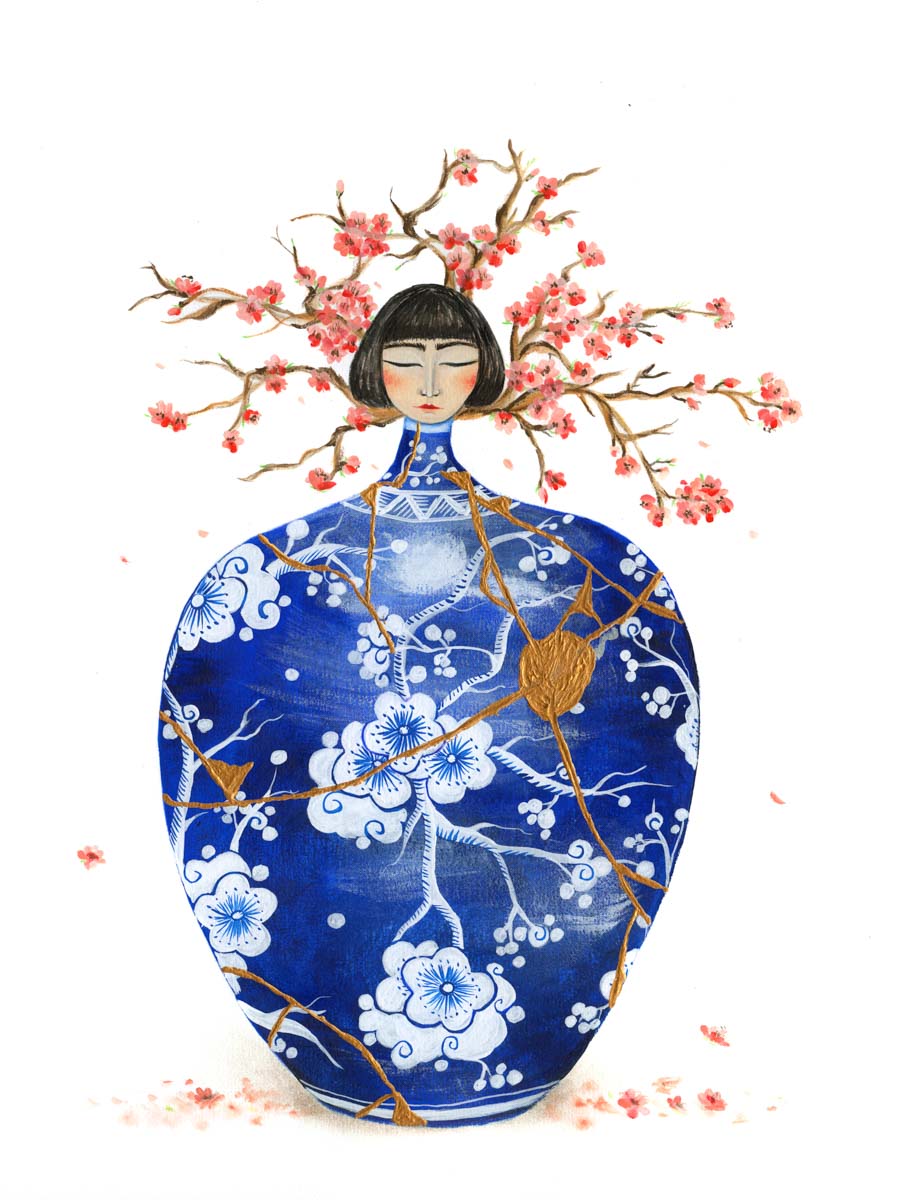 Blue Kintsugi, 30x40cm